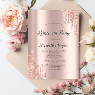 Invitation Élégantes Gouttes de Paillettes Or Rose pour la Re