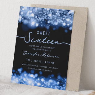Invitation Élégantes lumières scintillantes Sweet Sixteen ble