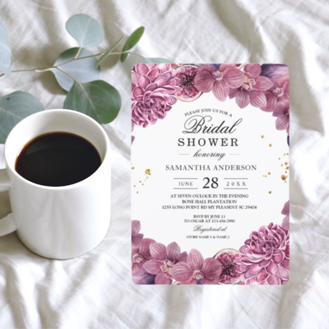 Invitation Élégantes orchidées roses et violettes et figues à (Créateur téléchargé)