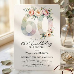 Invitation Élégantes Pivoines en Aquarelle pour les 60 ans av