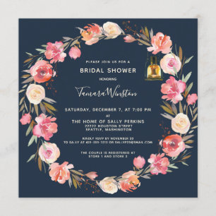 Invitation Élégantes pivoines Floral Lanterns Fête des mariée