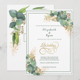 Invitation Élégantes plantes d'eucalyptus à l'aquarelle avec