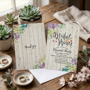 Invitation Élégantes plantes succulentes en bois rustique pou