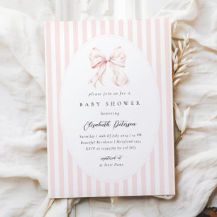 Invitation Élégantes rayures roses noeud bébé fête bébé Fête