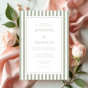 Invitation Élégantes Rayures Vert Sauge Mariage