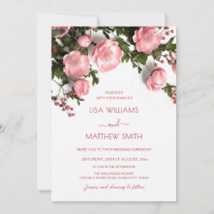 Invitation Élégantes Roses 3D Mariage Rose Vert