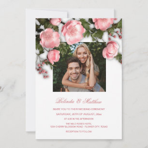 Invitation Élégantes Roses 3D Roses Mariage Blanc Rose