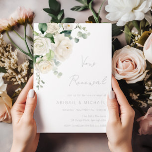 Invitation Élégantes Roses Blanches Divines & Renouvellement 
