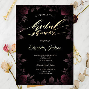 Invitation Élégantes Roses Bourguignon Foncé Noir Mariage Sho