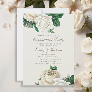 Invitation Élégantes Roses Fleur Blanche Crème Mariage