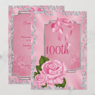 Invitation Élégantes Roses Romantiques & Rubans 100ème