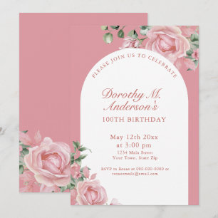 Invitation Élégantes roses roses blush pour 100e anniversaire