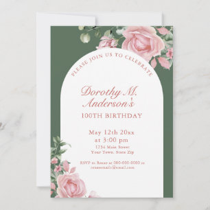 Invitation Élégantes roses roses blush pour les 105 ans