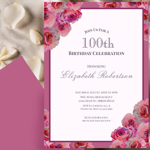 Invitation Élégantes Roses Roses Filles 100e Anniversaire