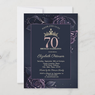 Invitation Élégantes Roses Sombre Gothique 70e Anniversaire