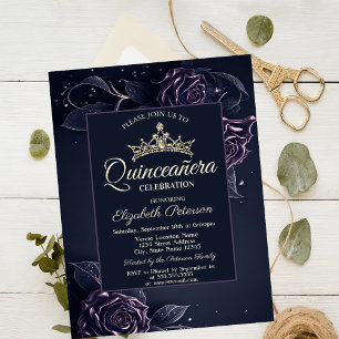 Invitation Élégantes Roses Sombre Gothique Quinceañera