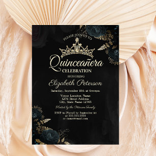 Invitation Élégantes Roses Vert Foncé Gothique Quinceañera