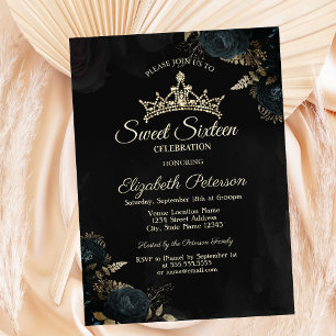 Invitation Élégantes roses vert foncé gothique Sweet 16