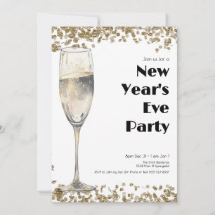 Invitation Élégantes Séquines Or Nouvel An Eve Champagne