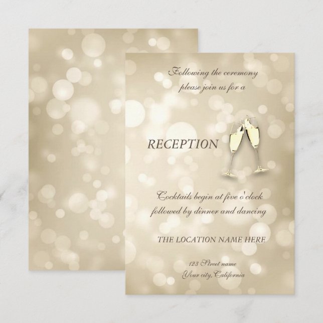 Invitation Élégantes verres à vin Bokeh Réception de mariage (Devant / Derrière)