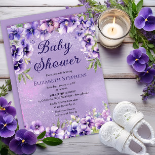 Invitation Élégantes violettes florales Baby Shower