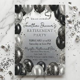 Invitation Élégants Ballons Noirs et Argent pour une Fête de