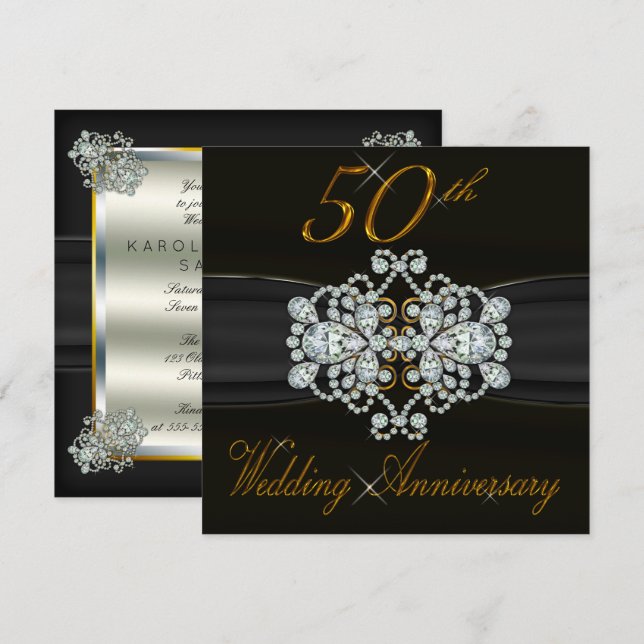 Invitation Élégants Diamants 50ème Anniversaire de Mariage de (Devant / Derrière)