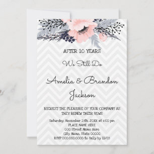 Invitation Élégants Fleurs Mariage Renouvellement de l'annive