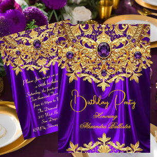 Invitation Élégants Gems Violets Broderie d'Or Damassé Annive