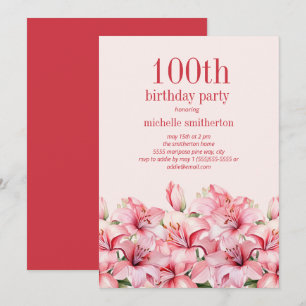 Invitation Élégants lys roses 100e anniversaire