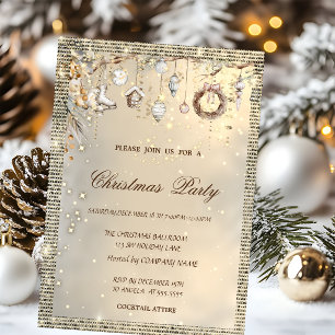 Invitation Élégants ornements de Noël Or Noël doré