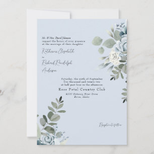 Invitation Élégants Parents de la Mariée Fleuris Bleu Poussié