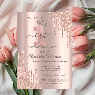 Invitation Élégants Parties scintillant Rose Gold Silver Tiar