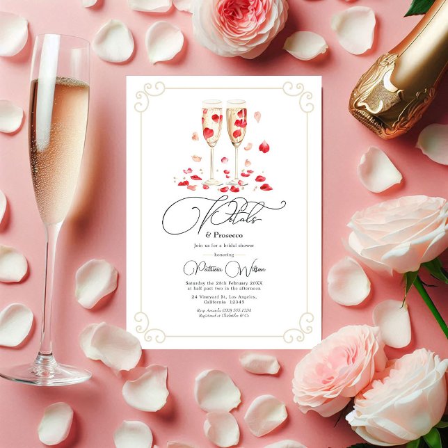 Invitation Élégants pétales et Fête des mariées de poursuites (Elegant Petals and Prosecco Bridal Shower Invitation)