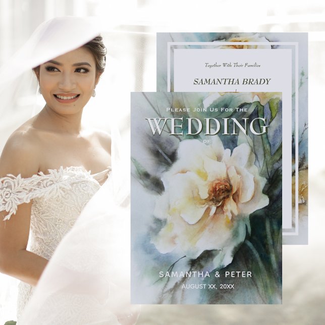 Invitation Elégants Roses d'aquarelle, Sage Green & Cream (Créateur téléchargé)