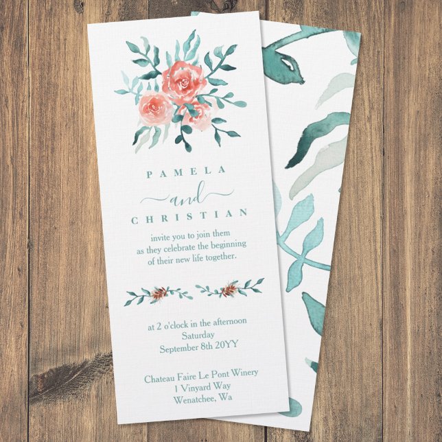 Invitation Élégants Roses d'hiver, Mariage Eucalyptus (dusty pink roses light green eucalyptus leaves floral winter wedding invitations)