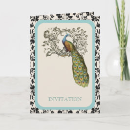 Invitation élégants tourbillons mariage paon floral lis vinta