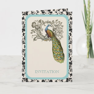 Invitation élégants tourbillons mariage paon floral lis vinta