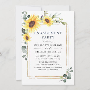 Invitation Élégants Tournesols Eucalyptus FÊTE DE FIANÇAILLES