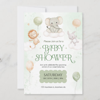 Invitation Élément de bain de bébé éléphant aquarelle garçon