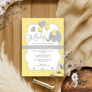 Invitation Élémentaire Gris Éléphant Oh Baby Shower