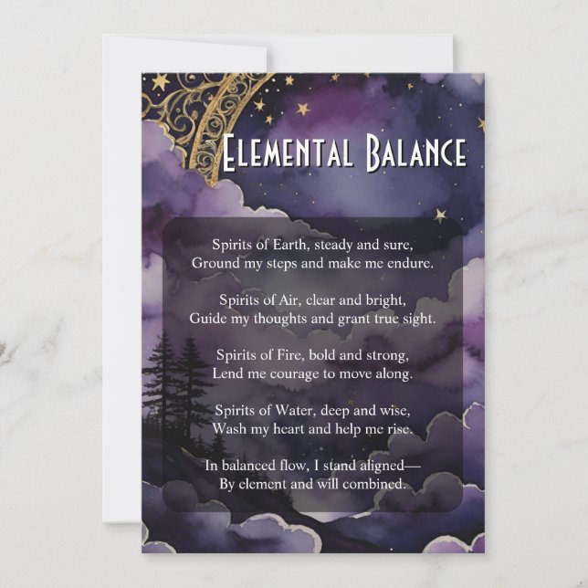 Invitation Elemental Balance Pagan Prayer Ritual Card (Devant)