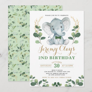 Invitation Eléphant 2 Anniversaire de la jungle verte