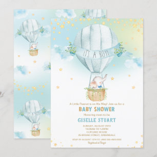 Invitation Elephant à air chaud Baby shower de ballon garçon 