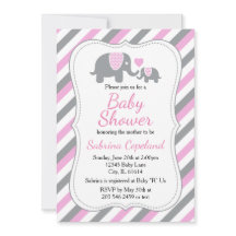 Eléphant à rayures rose et gris | BABY SHOWER