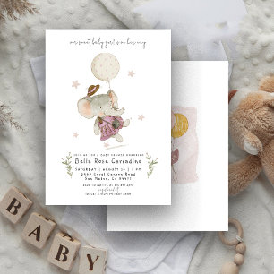 Invitation Éléphant Adorable Baby Shower Bohème Botanique