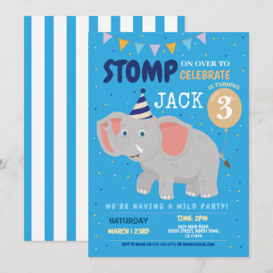 Invitation Elephant Anniversaire de enfant Wild Fun Invitatio