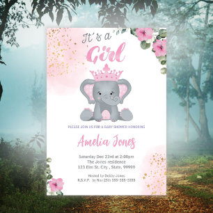 Invitation Eléphant Baby shower fille