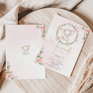 Invitation Eléphant baby shower floral fille