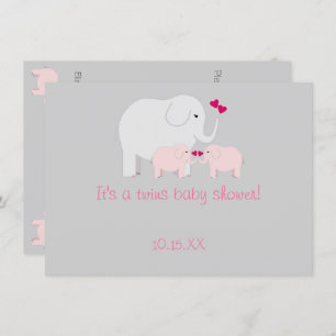 Invitation Eléphant Baby shower jumelles